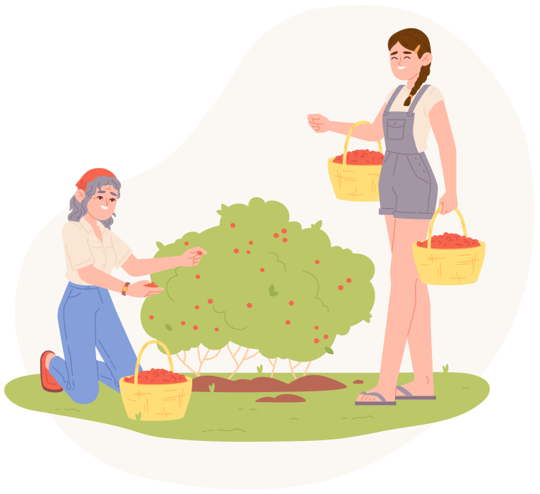 junge und alte Frau am Beeren sammeln