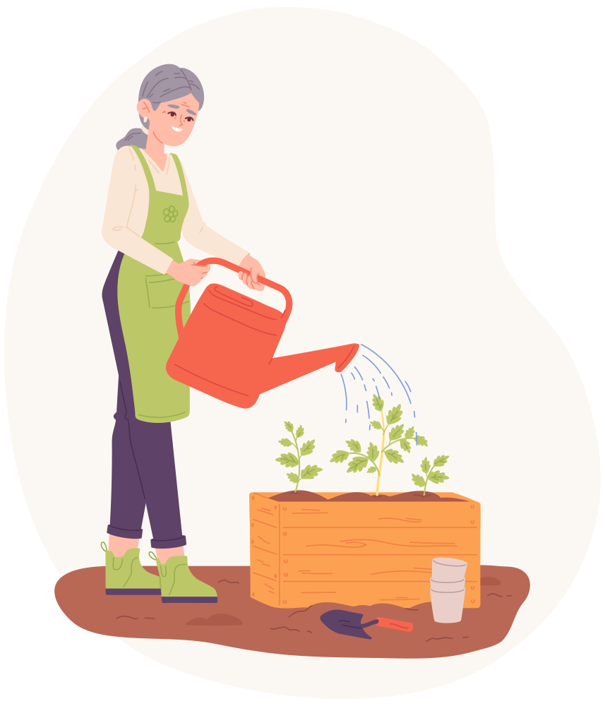 Frau giesst Pflanzen